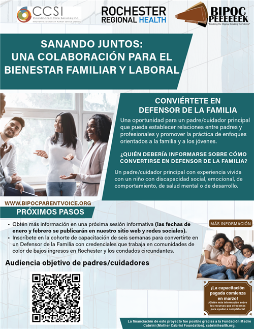 Rochester Regional info and steps for family and peer advocate